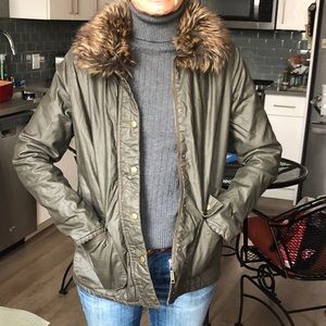 River Island Khaki faux fur trim parka jacket.